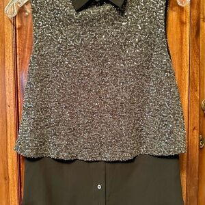 NWT Sam Edelman “Going Gray-zy” Gray Sequin Top with Black Underpinning XS